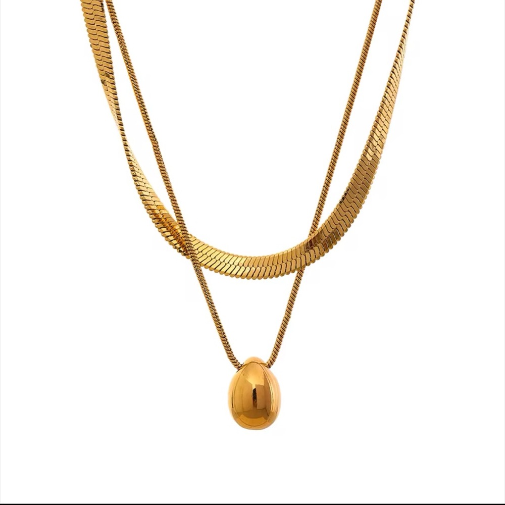 NEW 18k Gold Plated Flat Double Layer Necklace